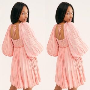 Free People Blush Pink Puff-Sleeve Mini Dress